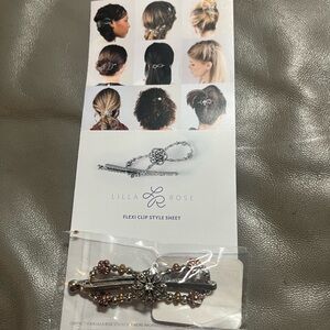 Lila Rose Silver Floral Flexi Clip with Brown and Gold Pearls